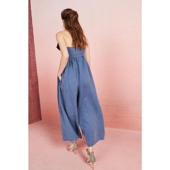 ULLA JOHNSON Womens Jordane Chambray Linen Jumpsuit Size 6 Blue Wide Leg Coastal - Picture 5 of 16